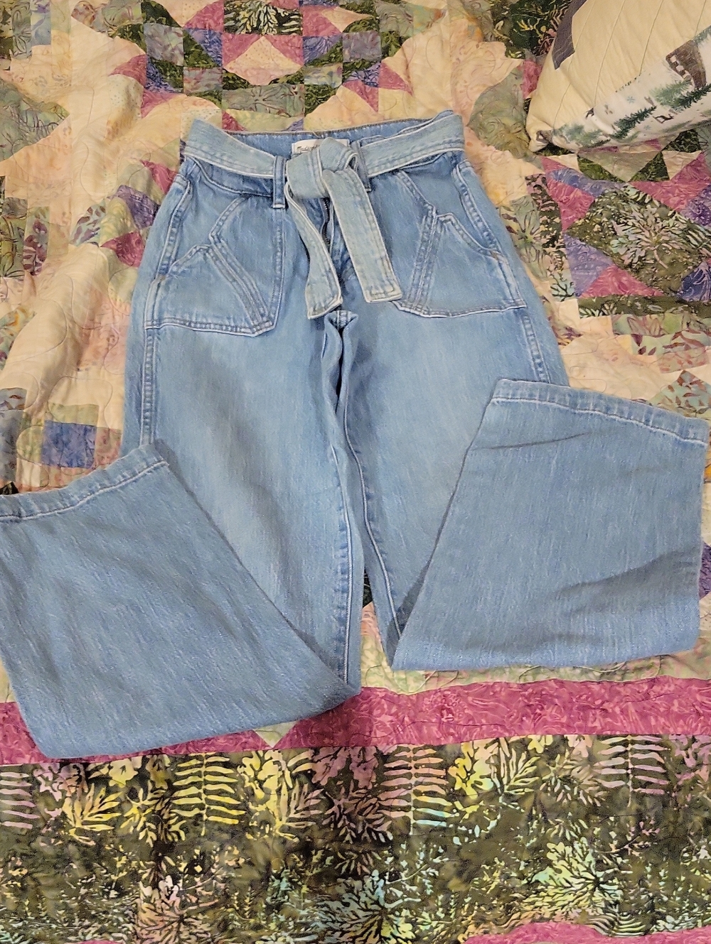 Madewell Light Blue High-Rise Wide-Leg Jeans with Tie Belt